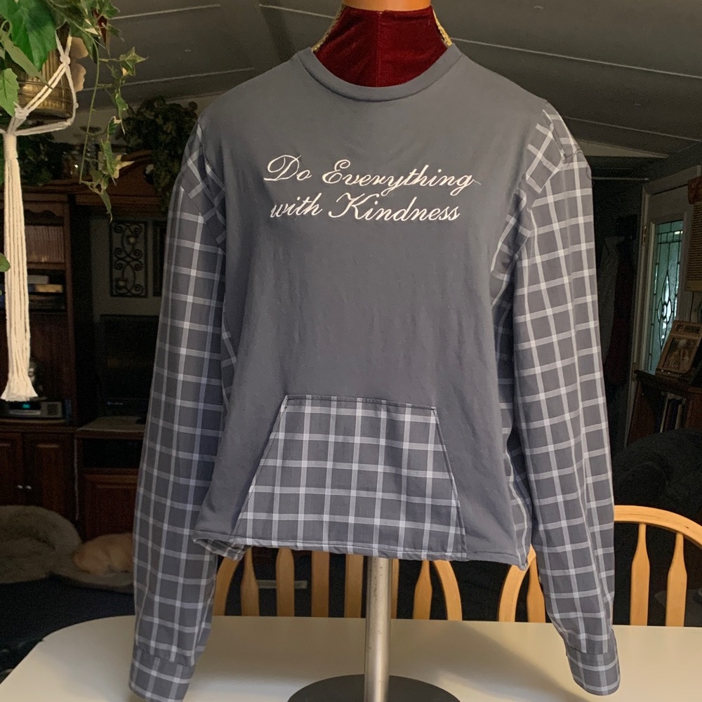 Upcycled Graphic Tee conversion with Men’s Shirt.